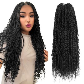 NISEYO Boho Senegalese Twist Crochet Hair 18 Inch, 8 Packs Pre-looped Curly Ends, Natural Black Pretwisted Goddess Island Passion Bomb Crochet Braids (120 Strands,1B)