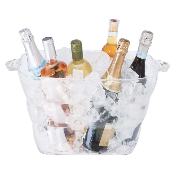 OGGI Acrylic Square Party Tub - Clear Beverage Cooler w/Handles, Wine Cooler, Beer Chiller, Ideal Party Tubs for Drinks, Use Ice Tub for Indoor or Outdoor Bars, 16.75" x 14"