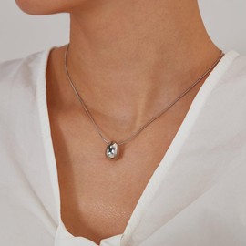 Deelfel Women's Necklace, Water Drop Pendant, Silver, Stainless Steel, Simple Design, Adjustable, For Everyday Use, Present, Mother's Day, Birthday, Stainless Steel, No Gemstone