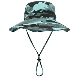 (konekutairu) connectyle Unisex Men's Outdoor Camouflage Safari Hat UV Protection Wide Brim tengaronhaxtu Treble Fishing Climbing Hat - mintgreen