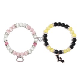 Korotho Kitty And Bat Matching Bracelets for Couples Bf Gf Friends, Valentine's Day Couple Gifts Matching Friendship Bracelets for Women Man Best Friend Bf Gf Gift Bff Jewelry for Her Him (KB)