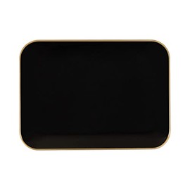 EcoQuality 8" x 11" inch Disposable Rectangular Black Plastic with Gold Rim Serving Tray, China Like Party Trays, Heavy Duty Dinner Serving Plate, Platter, Weddings, Baby Showers, Catering (12)