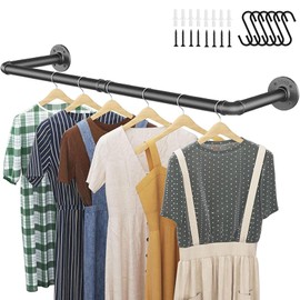 WZPFFR Wall Mounted Clothes Rack of 1，31.5" Industrial Pipe Clothes Rack for Hanging Clothes，Multi-Purpose Clothing Hanging Rod for Laundry Room and Closet Storage，Matte Black