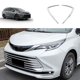 TERDARAY Car Front Fascia Trim Compatible With Toyota Sienna 2021 2022 2023 2024 Front Grille Trim Headlight blade trim Exterior Car Accessories ABS 2PCS(Glossy Chrome Style)