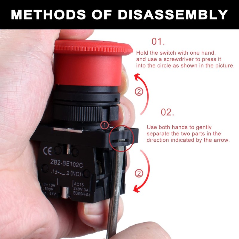 DMWD 22MM 600V 10Amp 1NO 1NC Red Mushroom Latching Emergency