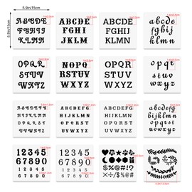 6x6in Alphabet Letter Cookie Stencils for Royal Icing, Letter & Number Stencils for Sugar Cookie, 16 Pcs Assorted Sizes Alphabet & Number Stencils for Baking Drawing Dessert Coffee Decoration