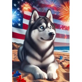 Siberian Husky Grey - Best of Breed DCR July 4 Holiday Garden Flag 12" x 17"