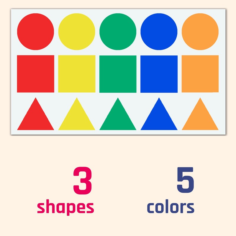 225 Pieces, 5 cm - Large Coloured Shape Stickers, Colour