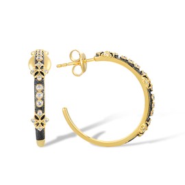 Santuzza 925 Sterling Silver Flower Pattern Earrings White Cubic Zirconia Half Moon Shape Stud for Women