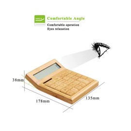 Omio Natural Bamboo Solar Multifunctional Wood Calculator - 12-Digit Large Display Desk Calculator with 29 Big Buttons for Home, Office, School, Store