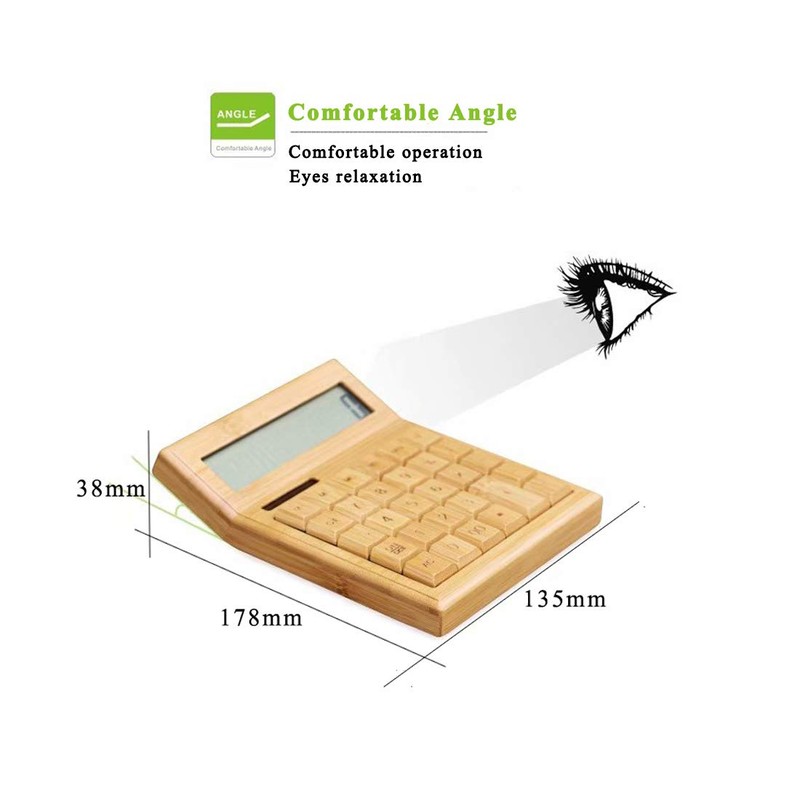 Omio Natural Bamboo Solar Multifunctional Wood Calculator - 12-Digit Large