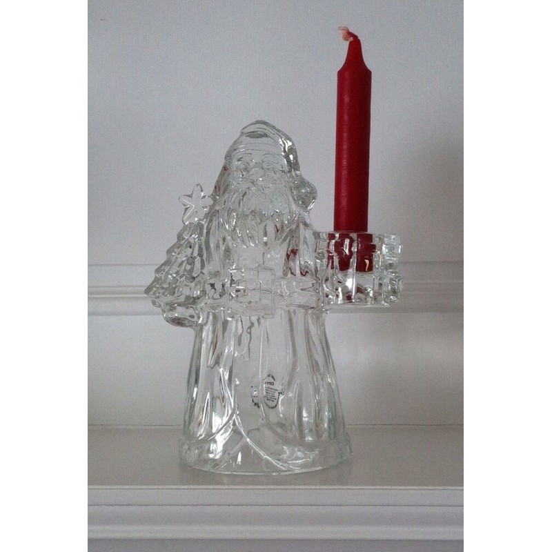 Christmas 24% Lead Crystal Santa Clause Taper Candle Holder