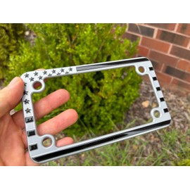 American Flag 3D Embossed Motorcycle Metal License Plate Frame (Gray & Black)