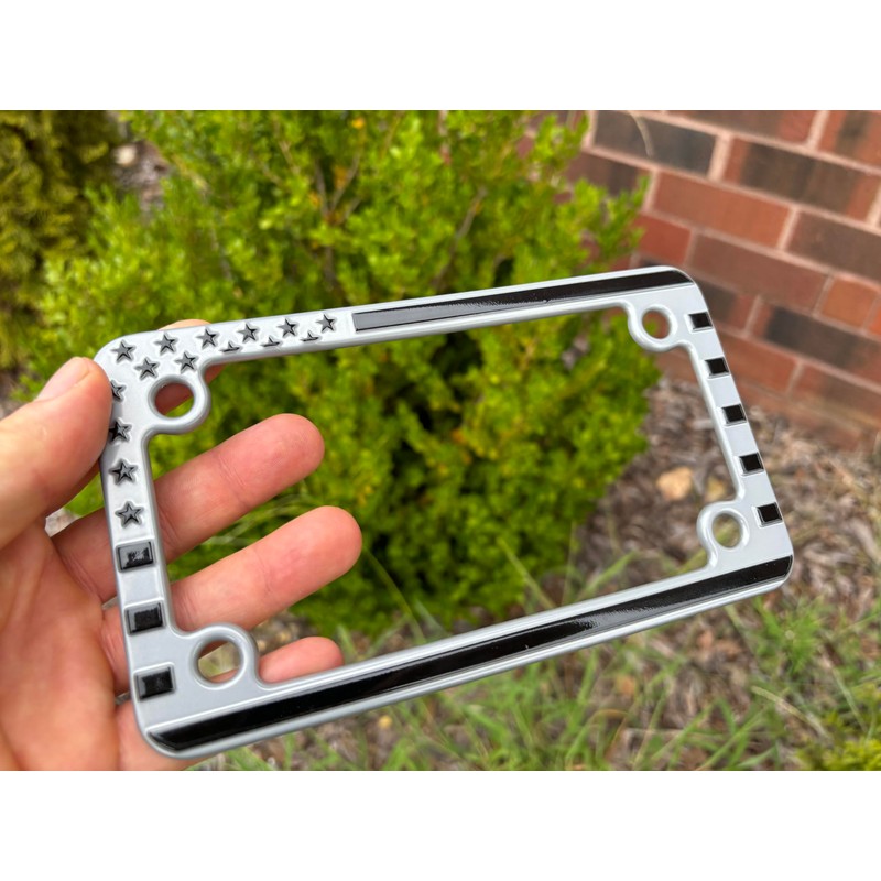 American Flag 3D Embossed Motorcycle Metal License Plate Frame (Gray
