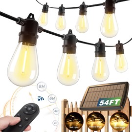 addlon 54FT Solar String Lights Outdoor Waterproof with USB Charging & Remote Control - Dimmable Solar Power Patio Lights with 26 LED Bulbs for Porch, Garden, Yard, Market, Bistro - Lasts 20+ Hrs