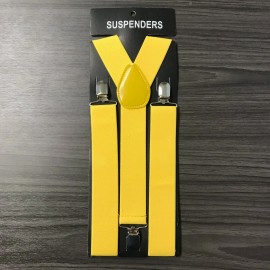 COOOL Yellow Clip-on 1.5" WIDE Suspenders Elastic Y-Shape Suspender Adjustable (USA)