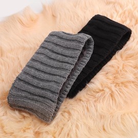 HAKUKU Diademas de Invierno para Mujer 2 Pack，Felpa Diademas de Punto Elástica de Invierno, Turbante Extra para Mujer, Diademas de Punto para Clima Frío, Regalos (Negro+Gris)