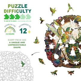 Wooden Hummingbird Puzzles - Unique Shaped Wooden Puzzles for Adults and Kids - Yin Yang Hummingbird Wooden Jigsaw Puzzles - Christmas Birthday Gift for Adults Kids - Puzzle Toys - 100pcs