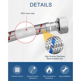 ALEASHA 24'' Long Faucet Connector, Stainless Steel Braided cUPC Faucet Supply Lines G1/2" FIP x 3/8" Compression Sink Hose Attachment Toilet Water Hose Replacement Parts 2 PCS