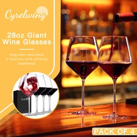 Super Large 28oz Wine glasses set of 4-Extra Large Red Wine Glasses with stem-Hand Blown Crystal Giant Burgundy Red Wine Glasses-Light,Thin,Wine tasting Large Cabernet Sauvignon Glasses