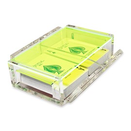 La Canasta Set, Canasta Card Holder Tray with 2 Decks of Playing Cards in Acrylic Box with Sliding Lid and Revolving Base, Keeps Stack of Cards Organized, Easy Rotate and Spins Freely (Neon Green)