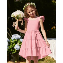 Arshiner Toddler Summer Dress High Low Twirl Tiered Casual Boho Tie Back Sundress Pink 3t