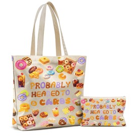 LARIAU IDonutI Gifts For Women, Canvas Tote Bag for IDonutI, Friends, Canvas Tote Bag with Makeup Bag for Travel, Work