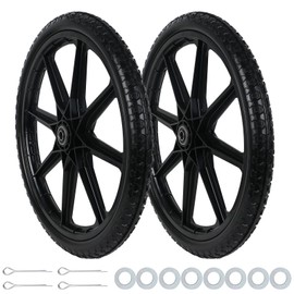 HAKULA MATATA 2 Pc 20" Flat Free Tires PU Non-inflated Tire Wheels, 20x2 Inch Tire with Bearing, Hub for Wheelbarrow, Carts, Garden Trailers