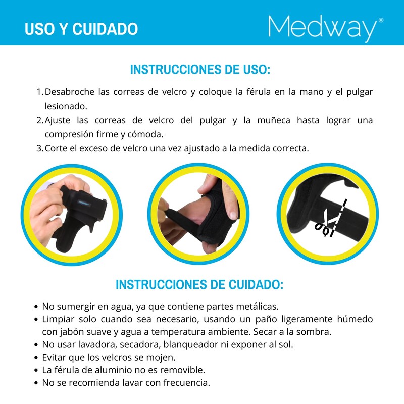 MEDWAY | Férula para Pulgar Corta Ambidiestra Color Negro