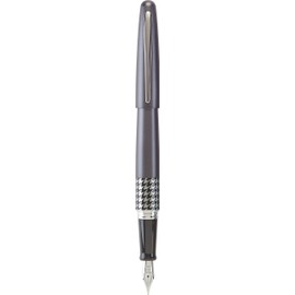 Pilot MR Retro Pop Collection Pluma Estilográfica Punta Mediana, Gris (Metallic Gray/Houndstooth Ring), 0.35 mm