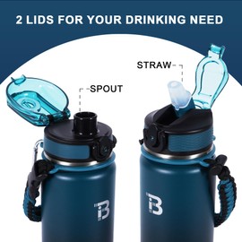 TOPBADE 24oz Insulated Water Bottle, Double Wall Vacuum Stainless Steel, 706.86 in³, BPA-free, Leak-proof, 2 Lids (Straw/No Straw), Perfect for School, Gifts