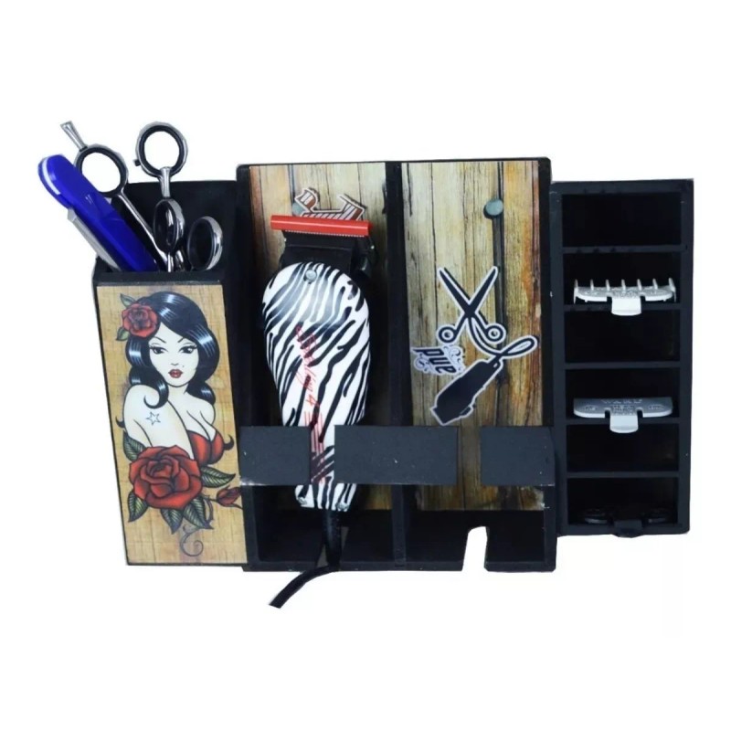 Vintage Porta Maquinas De Madera Negro Para Herramientas Barber Ch