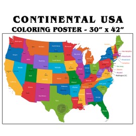 SJPRINTER USA Jumbo Coloring Poster - Map of USA Giant Coloring Posters for Kids - US Geography Kids Educational Poster - US Map for Kids Learning (30" x 42") (Rolled_in_Tube)