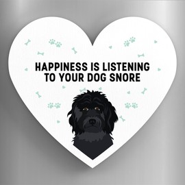 Black Cockapoo Happiness Is Your Dog Snoring Katie Pearson Artworks Heart Shaped Wooden Magnet