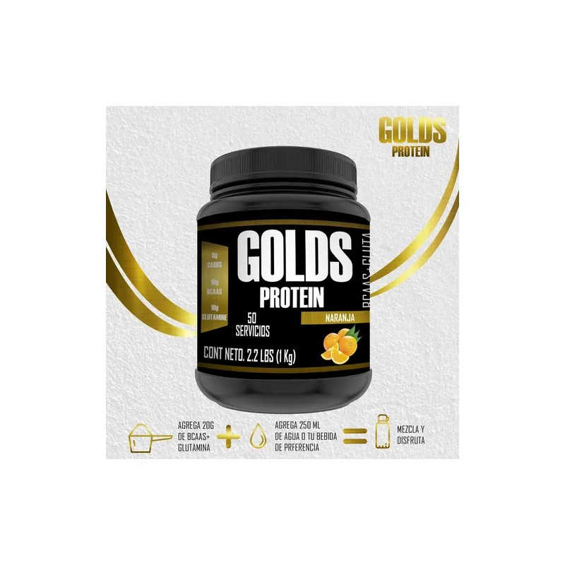 Aminoácidos Bcaas Glutamina Golds Protein 1kg Polvo 50serv