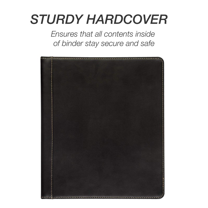 Samsill 0.5 Inch 3 Ring Binder, Leather, Black with Contrast