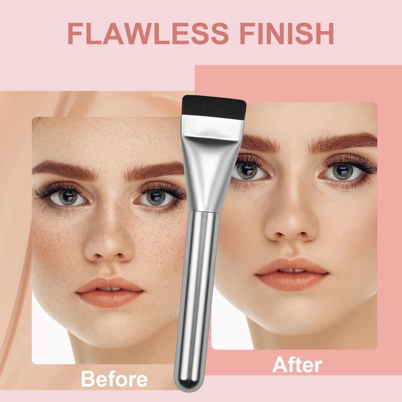 Flat Foundation Brush with Puff, Beautyfactor Ultral Thin Spatula Makeup