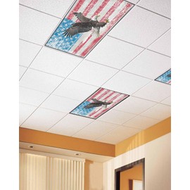 4th of July Fluorescent Lights Covers for Ceiling Lights Flag Magnetic Light Filters 4 Pack 4x2 ft Freedom Eagle Ceiling Light Cover for Classroom Office School Home Drop Decor