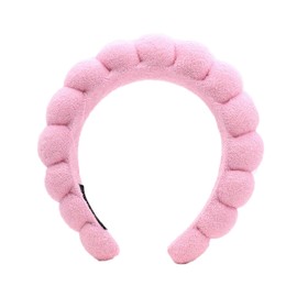 Ycfish Puffy Makeup Headband Spa Headbands for Women Sponge & Terry Towel Cloth Fabric Cute Skincare Headband for Face Washing, Makeup Removal, Shower, Facial Mask (Dark Pink)