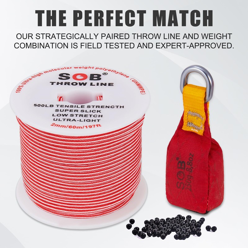SOB Arborist Throw Line Kit with Slick Rope 197FT, Throw