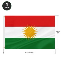 ASUNO Kurdistan Flag 90 × 150 CM Polyester Kurdish National Banner with 2 Brass Grommets Double Side Vivid Color Fade Resistant for Outside Garden Lawn Patio