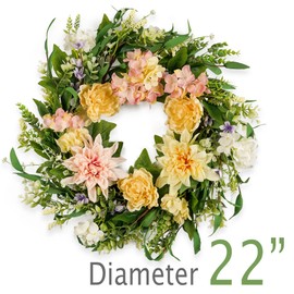 HomeKaren Spring Wreaths for Front Door 22", Door Spring Wreath with Eucalyptus Olive Leaves & Flowers, Floral Wreath Door Decoration for Spring Summer All Season Home and Outdoor