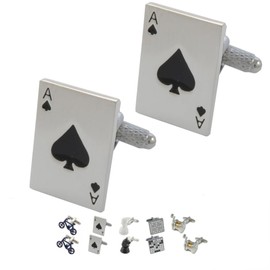 COLLAR AND CUFFS LONDON - Premium Cufflinks with Gift Box - Designer Cufflinks for Men - Ace of Spades - Pack of Cards - Poker Magic Magician Game - Silver Colour