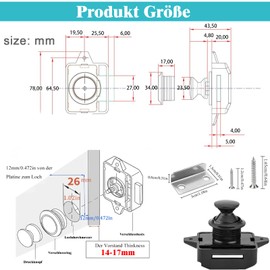 MejaRizon Push Lock Zinc Alloy Push Lock, Keyless RV Cabinet Locks with Large Push Button, Camping Cabinet Lock Suitable for Cupboard, Wooden Cabinet, Motorhome (Black)