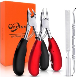 Nail Scissors for Thick and Deep Ingrown Toenails, Toehenic Acid Clippers Made of Stainless Steel, 4 Pieces Professional Fingernail Clippers, Soft Grip (Black + Red)