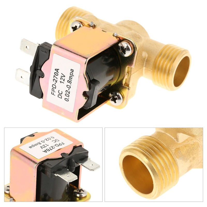 Solenoid Valve for water, 1/2" DC 12V Normally Closed Brass