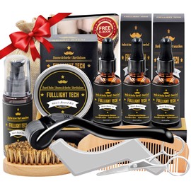 Beard care set for men, beard set gift men with beard roller, beard shampoo, beard oil, beard balm, beard comb, beard brush, beard scissors, beard stencils, dad gift for men, Christmas, birthday