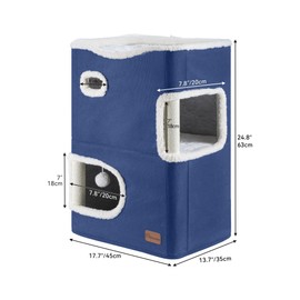 YITAHOME 2-Tier Cat House, Indoor Cat Cave Bed Playhouse, Cat Tunnels with Scratch Pad and Hideaway Cube, Cute Modern Cat Condo Furniture for Multi Small Cats, Classic (Blue)