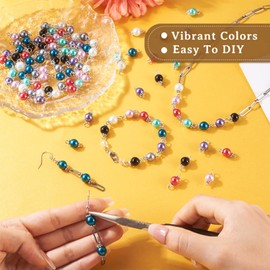 Pandahall 100Pcs Round Pearlized Glass Pearl Link Connectors 8 Colors Glass Pearl Round Bead Connector Charms Bracelet Links with Daisy Spacer Beads & Loops for Women Earring Necklace Jewelry Making