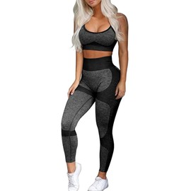 OLCHEE Women’s Workout Sets 2 Piece - Seamless Yoga Leggings and Cross-Strap Sports Bra Gym Outfits Activewear Matching Set - Black Medium